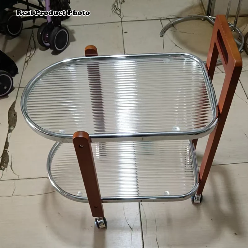 Traditional Japanese Removable Oval Rubberwood Iron Glass End Table 2-Tier For Living Room