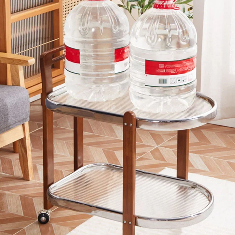 Traditional Japanese Removable Oval Rubberwood Iron Glass End Table 2-Tier For Living Room