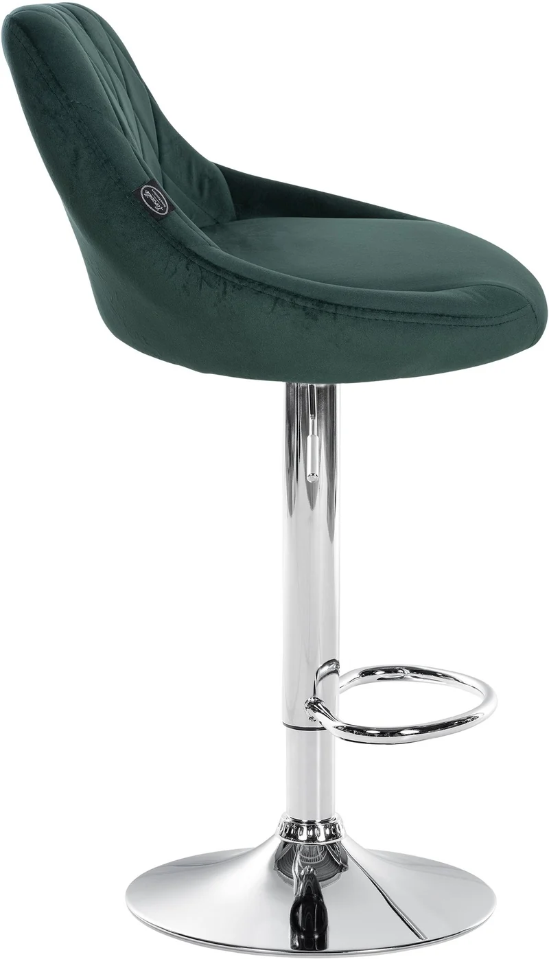 Set de 2 tabourets de bar coutures décoratives losanges assise en velours vert foncé et cadre en métal chromé TDB10771