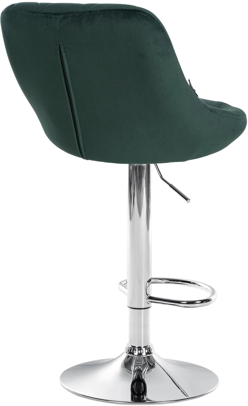 Set de 2 tabourets de bar coutures décoratives losanges assise en velours vert foncé et cadre en métal chromé TDB10771