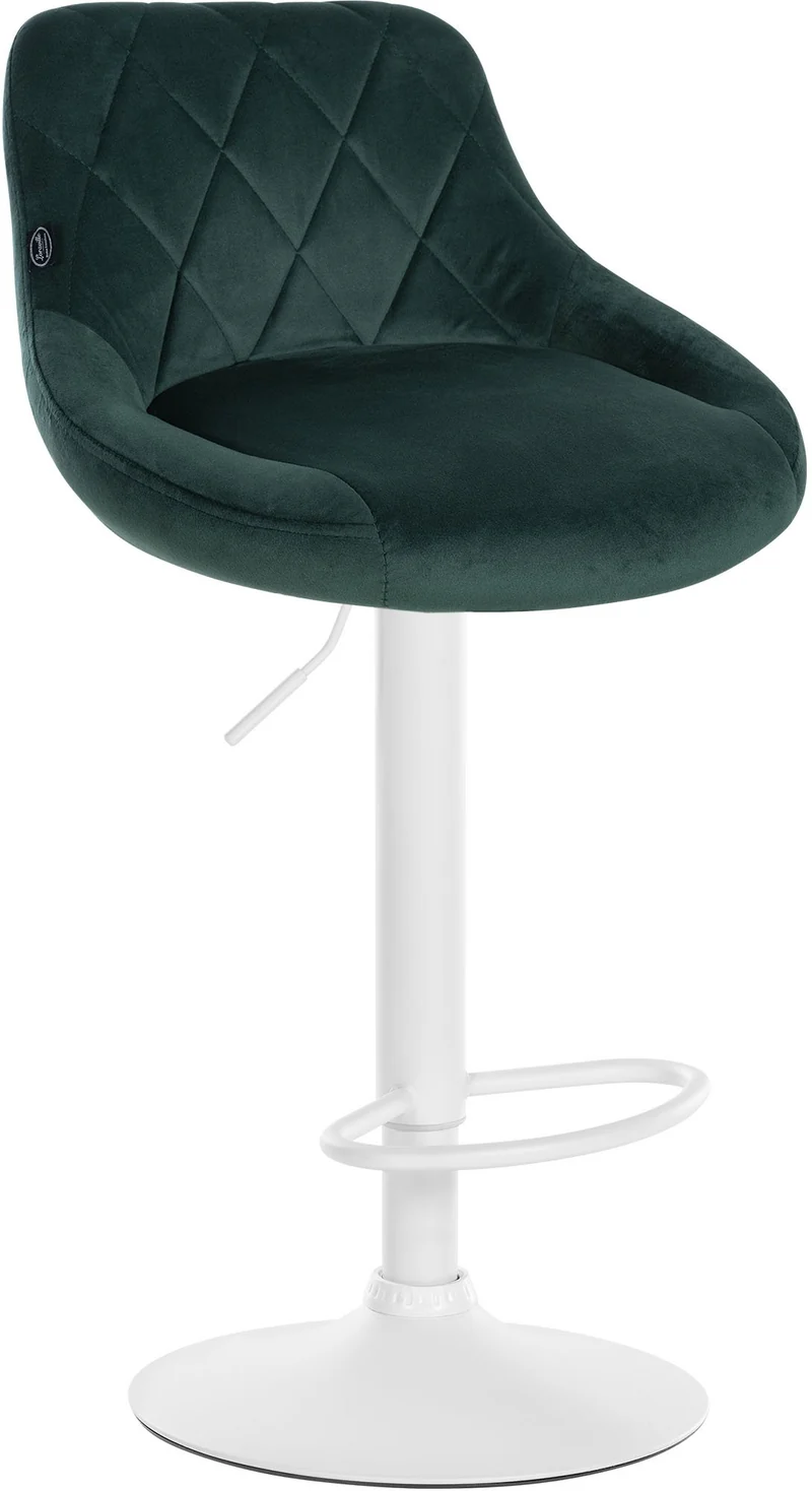 Lot de 2 tabourets de bar siège pivotant sur 360° en tissu vert foncé et métal blanc 10_0004271