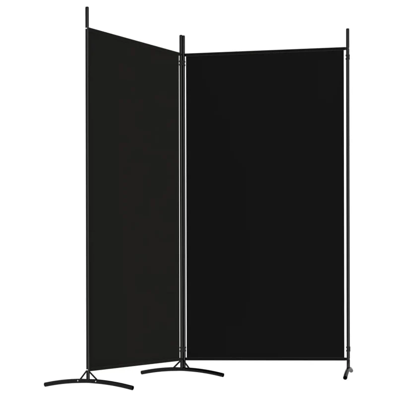 Paravent séparateur de pièce cloison 2 panneaux 175 x 180 cm tissu noir et fer DEC030713