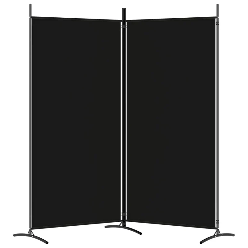 Paravent séparateur de pièce cloison 2 panneaux 175 x 180 cm tissu noir et fer DEC030713