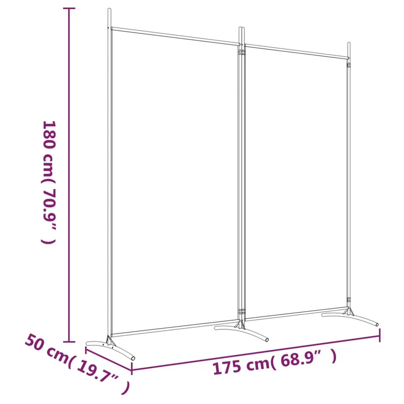 Paravent séparateur de pièce cloison 2 panneaux 175 x 180 cm tissu noir et fer DEC030713