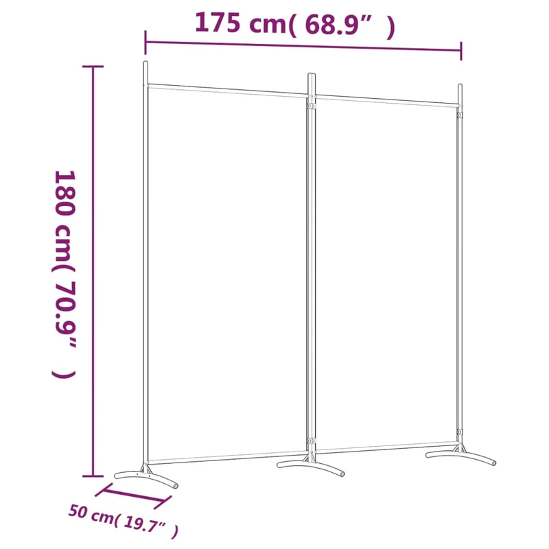 Paravent séparateur de pièce cloison 2 panneaux 175 x 180 cm en tissu blanc et fer DEC030709
