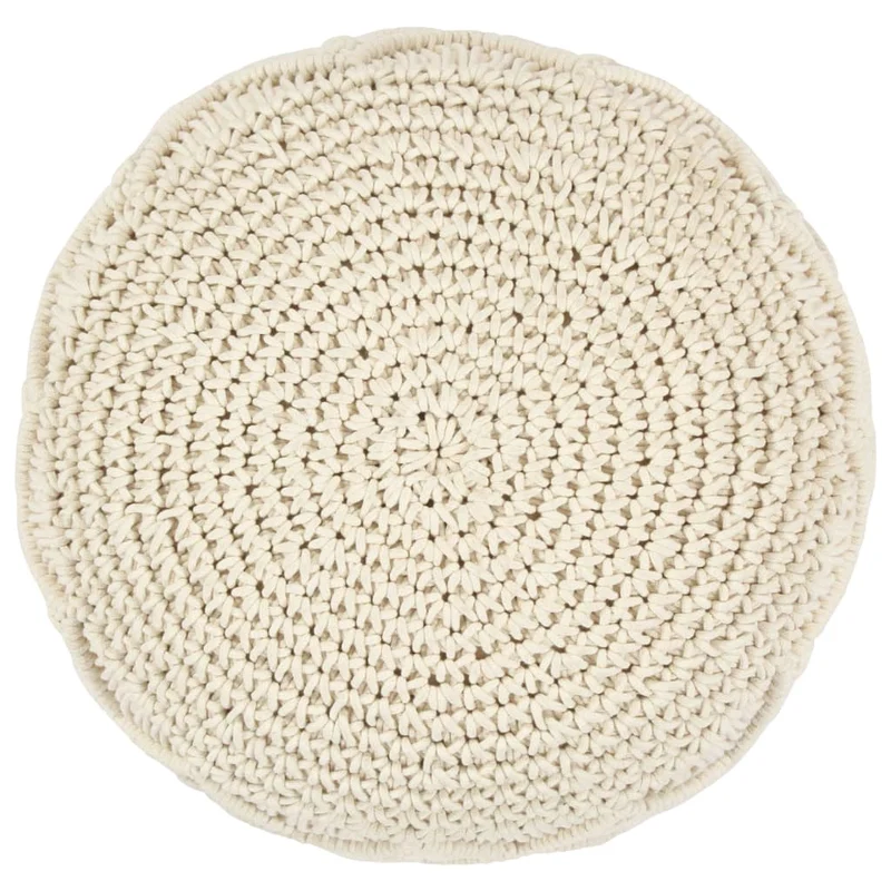 Pouf tabouret repose-pied fait à la main cordes tressées 45 x 30 cm coton beige DEC029978