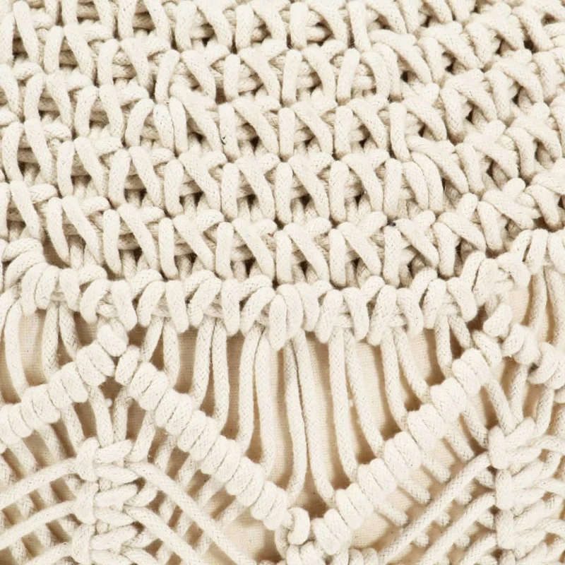 Pouf tabouret repose-pied fait à la main cordes tressées 45 x 30 cm coton beige DEC029978