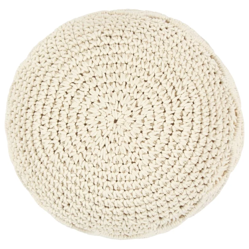 Pouf tabouret repose-pied fait à la main coton tressé 45 x 30 cm coton beige DEC029977