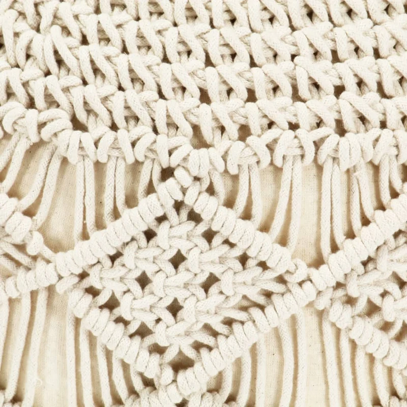Pouf tabouret repose-pied fait à la main coton tressé 45 x 30 cm coton beige DEC029977