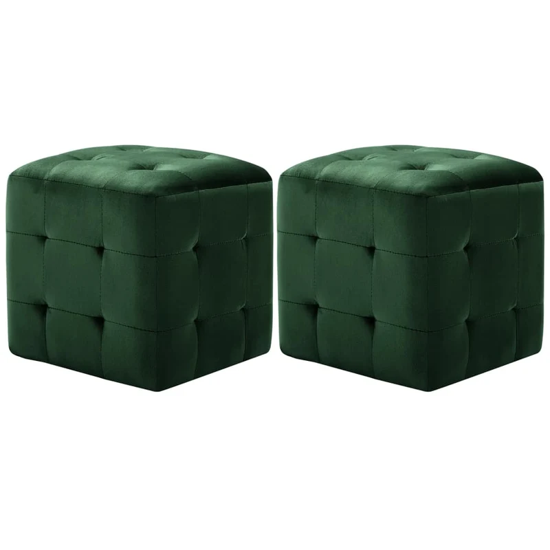 Lot de 2 poufs repose-pied tabouret capitonné 30 x 30 x 30 cm en tissu velours vert DEC029943