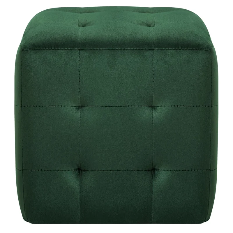 Lot de 2 poufs repose-pied tabouret capitonné 30 x 30 x 30 cm en tissu velours vert DEC029943