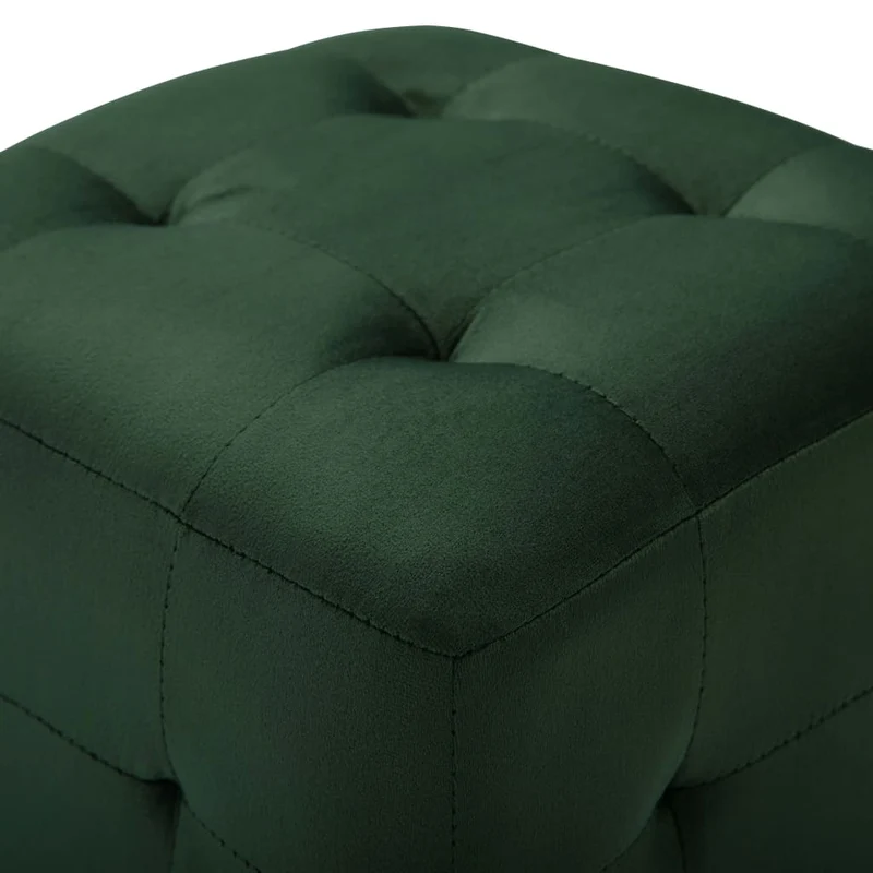 Lot de 2 poufs repose-pied tabouret capitonné 30 x 30 x 30 cm en tissu velours vert DEC029943