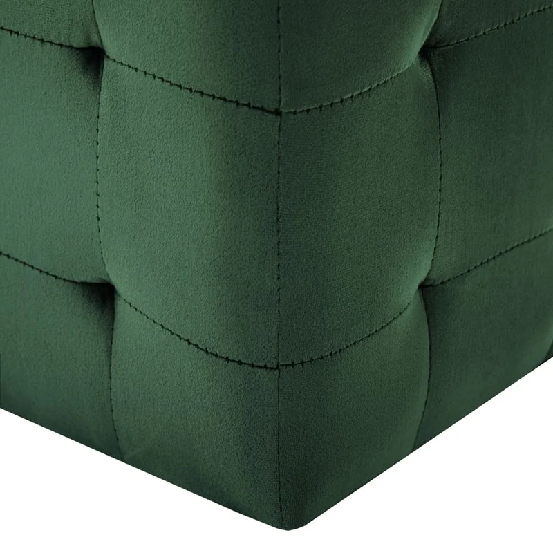 Lot de 2 poufs repose-pied tabouret capitonné 30 x 30 x 30 cm en tissu velours vert DEC029943