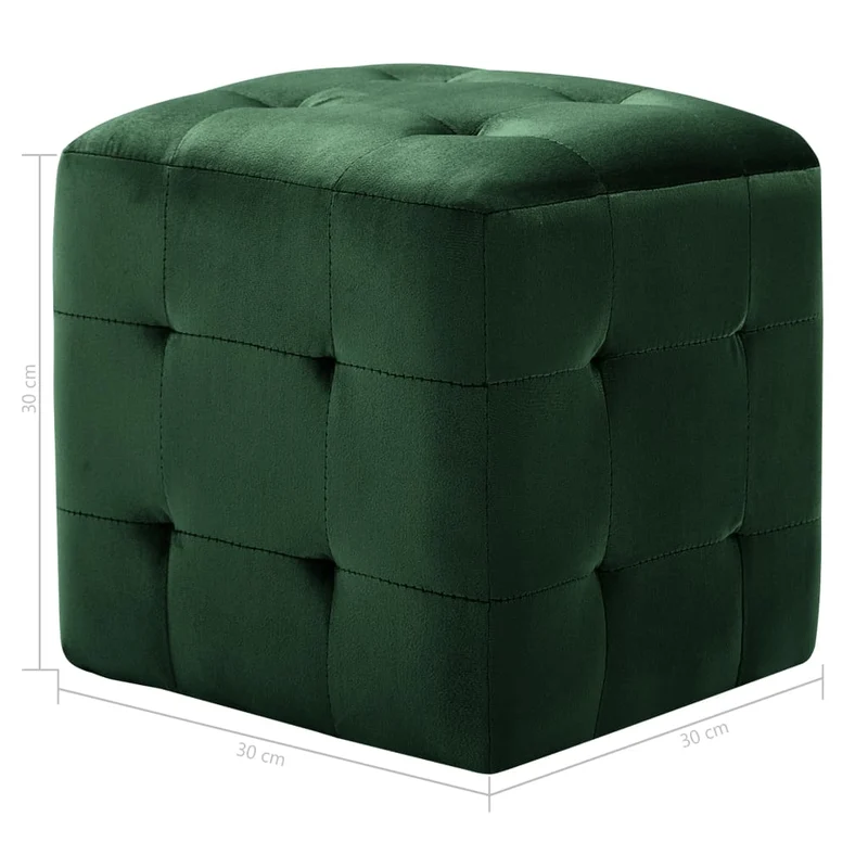 Lot de 2 poufs repose-pied tabouret capitonné 30 x 30 x 30 cm en tissu velours vert DEC029943