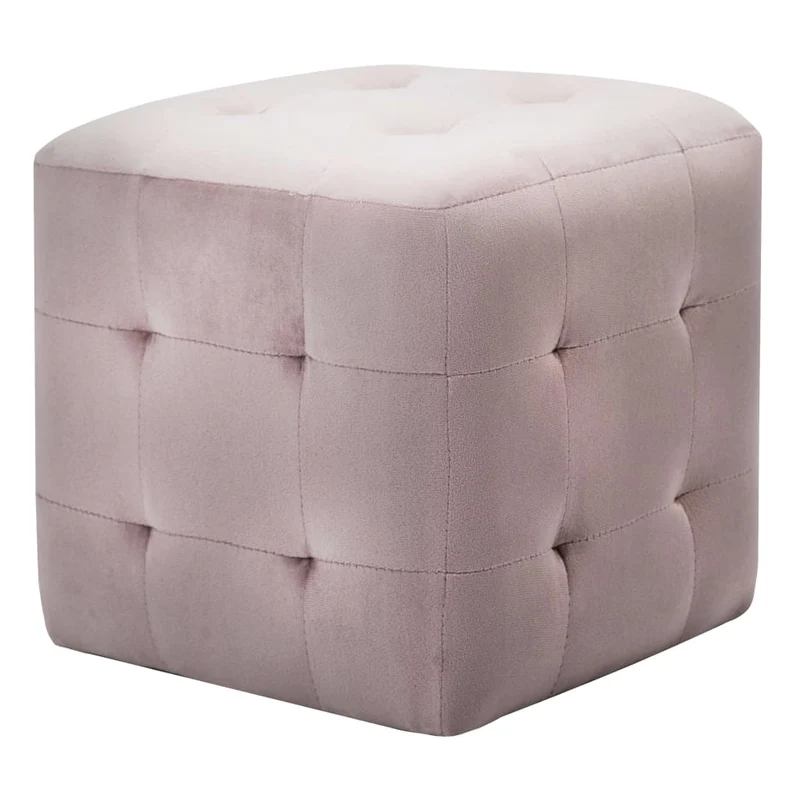 Lot de 2 poufs repose-pied tabouret capitonné 30 x 30 x 30 cm en tissu velours rose DEC029941