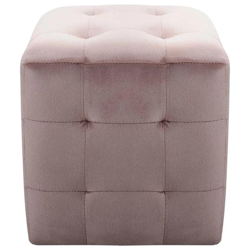 Lot de 2 poufs repose-pied tabouret capitonné 30 x 30 x 30 cm en tissu velours rose DEC029941