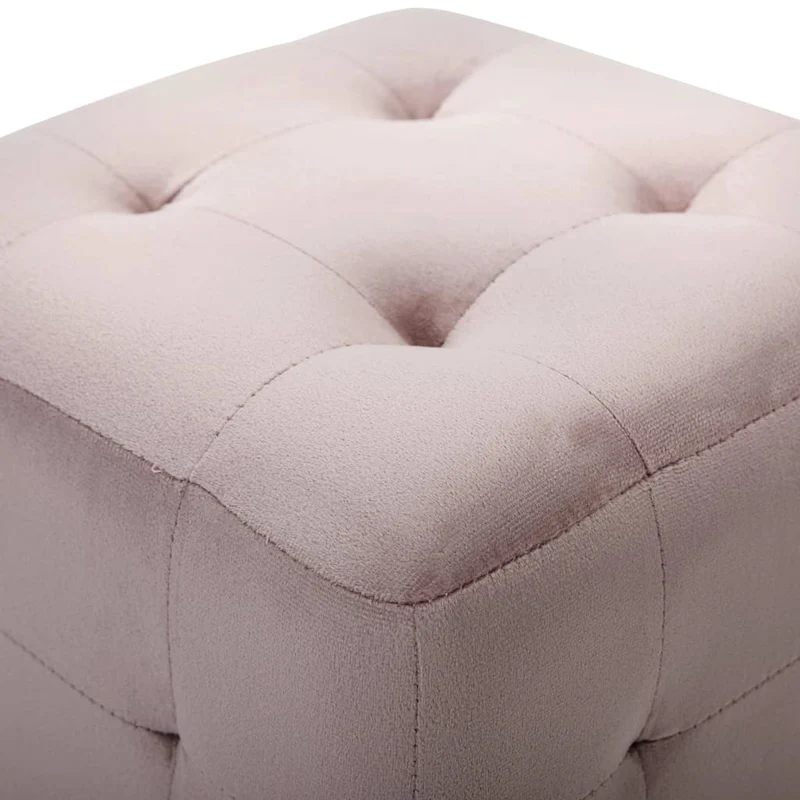 Lot de 2 poufs repose-pied tabouret capitonné 30 x 30 x 30 cm en tissu velours rose DEC029941