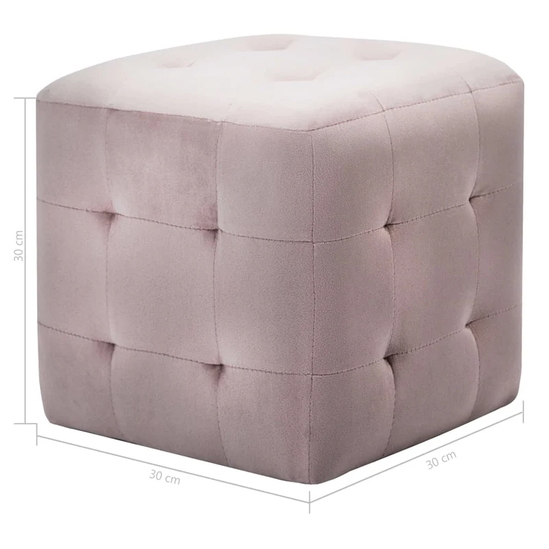 Lot de 2 poufs repose-pied tabouret capitonné 30 x 30 x 30 cm en tissu velours rose DEC029941