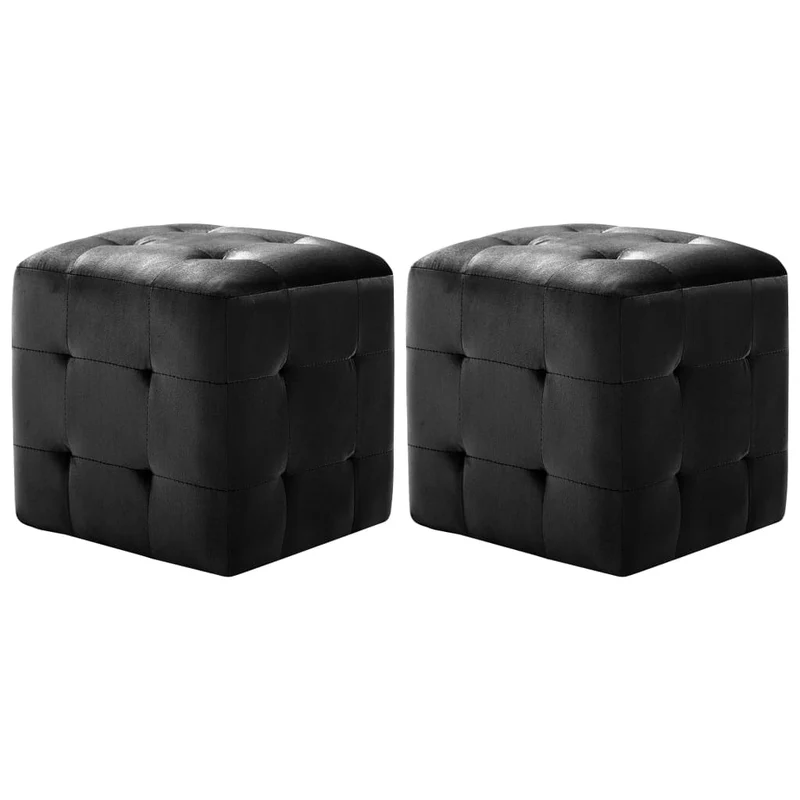 Lot de 2 poufs repose-pied tabouret capitonné 30 x 30 x 30 cm tissu velours noir DEC029939