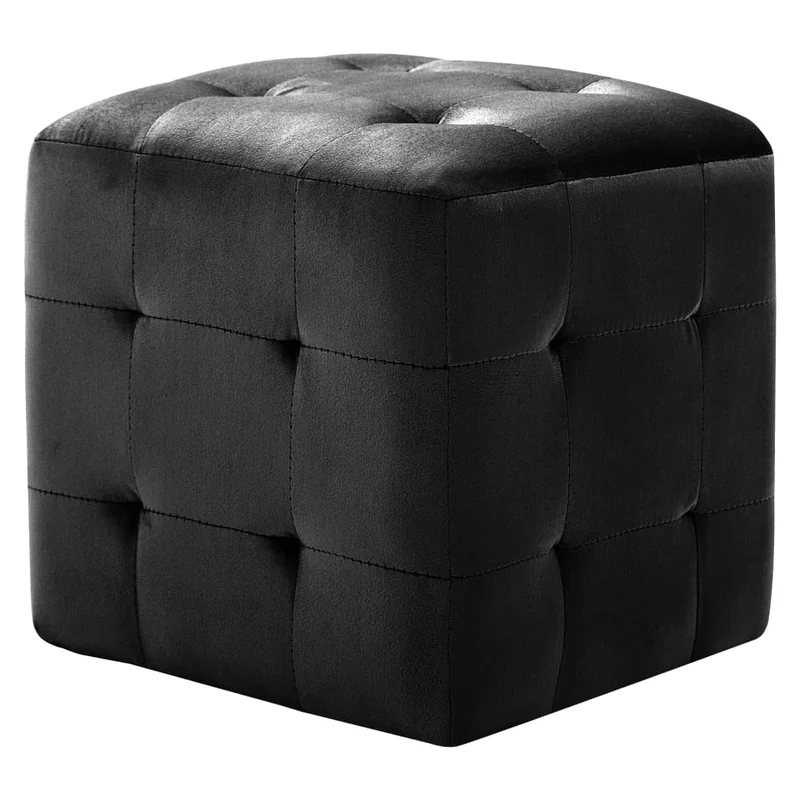 Lot de 2 poufs repose-pied tabouret capitonné 30 x 30 x 30 cm tissu velours noir DEC029939