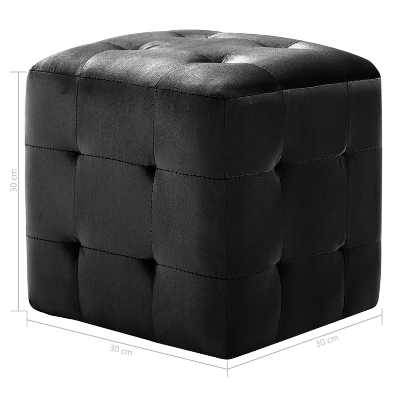 Lot de 2 poufs repose-pied tabouret capitonné 30 x 30 x 30 cm tissu velours noir DEC029939