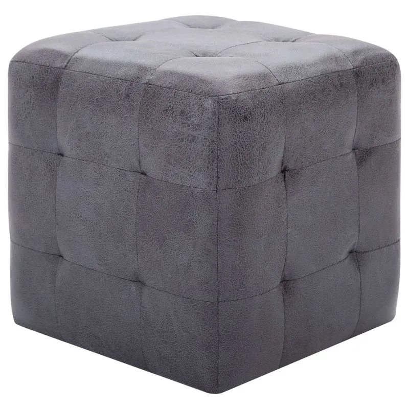 Lot de 2 poufs repose-pied tabouret capitonné 30 x 30 x 30 cm PVC aspect daim gris DEC029933