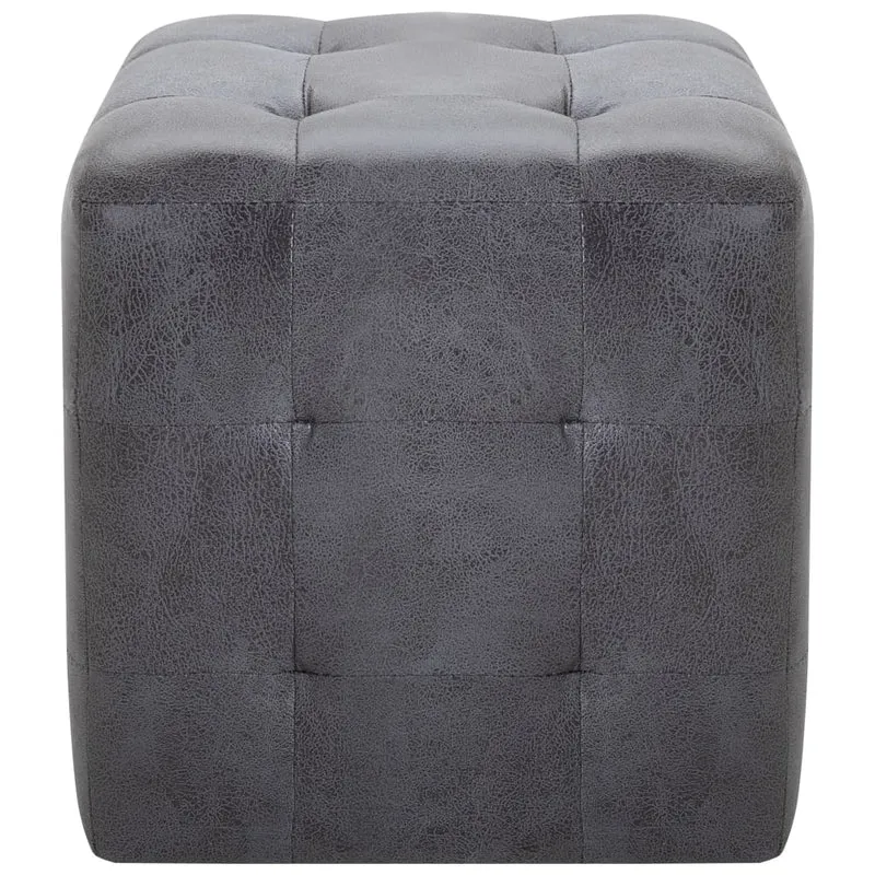 Lot de 2 poufs repose-pied tabouret capitonné 30 x 30 x 30 cm PVC aspect daim gris DEC029933