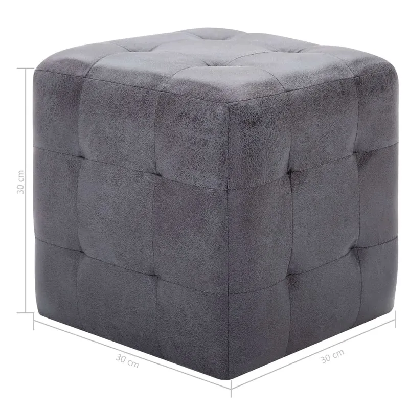 Lot de 2 poufs repose-pied tabouret capitonné 30 x 30 x 30 cm PVC aspect daim gris DEC029933