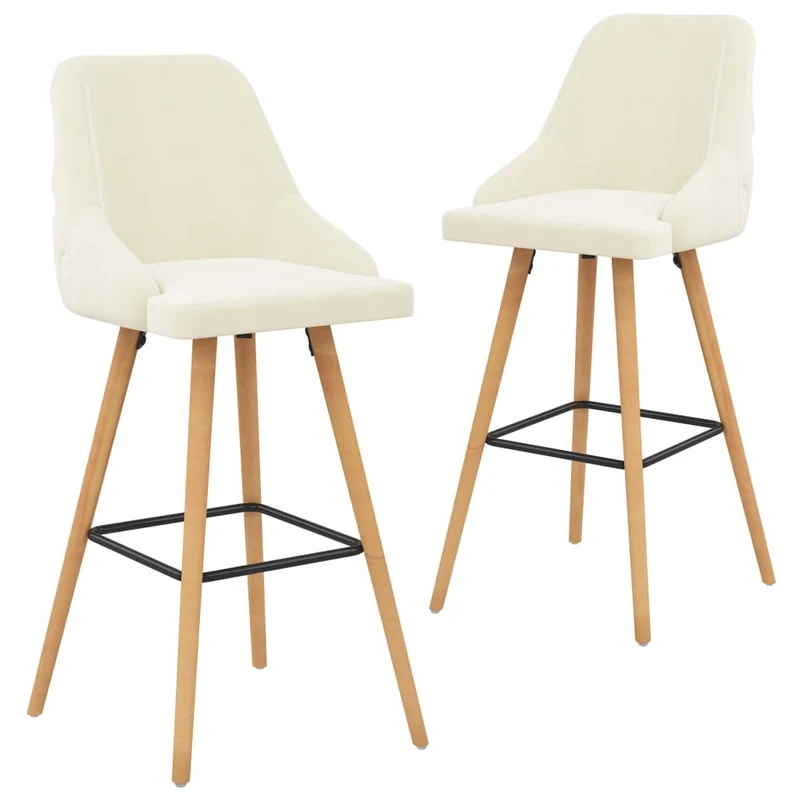 Tabourets de bar x2 chaises haute design et moderne en velours crème et bois DEC029388