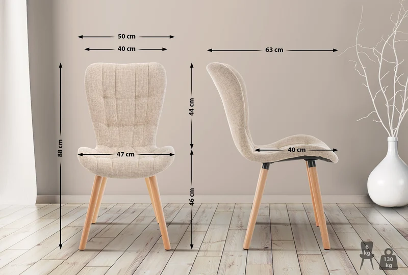 Lot de 2 chaises de salle à manger dossier haut coutures décoratives assise en tissu crème 10_0001653