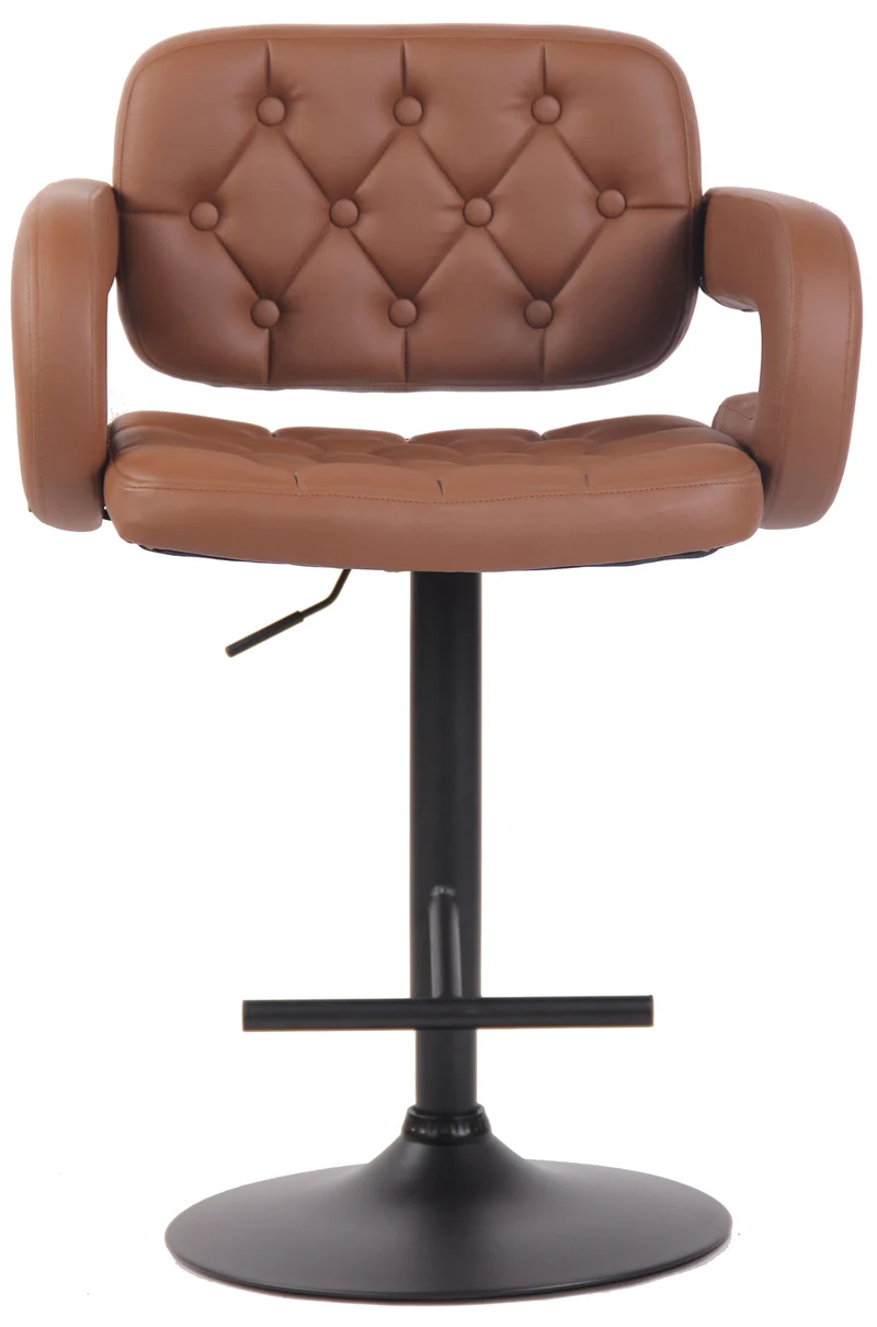 Tabouret de bar capitonné en synthétique marron clair accoudoirs repose-pieds métal marron design moderne TDB10504