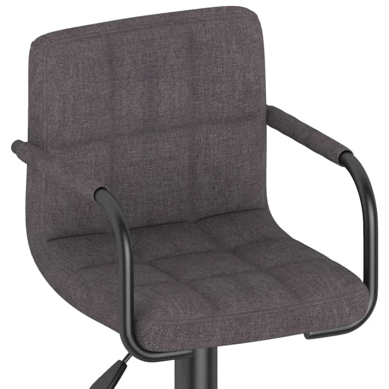 Lot de 2 tabourets de bar chaises hautes avec dossier et accoudoirs en tissu taupe et acier DEC029882