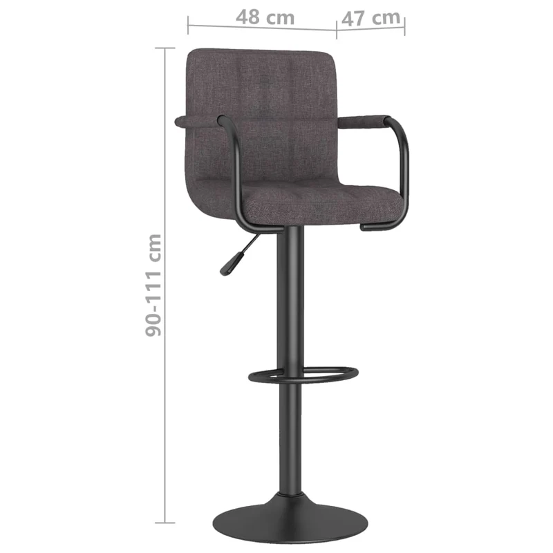 Lot de 2 tabourets de bar chaises hautes avec dossier et accoudoirs en tissu taupe et acier DEC029882