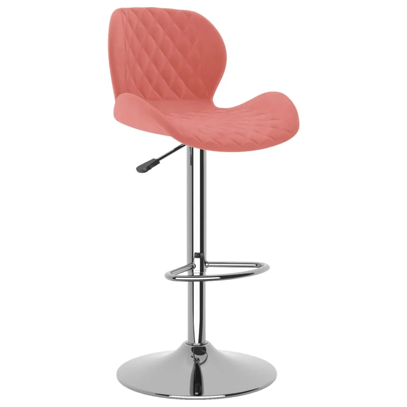 Lot de 2 tabourets de bar chaises hautes coutures en losange en velours rose cadre en acier DEC029845