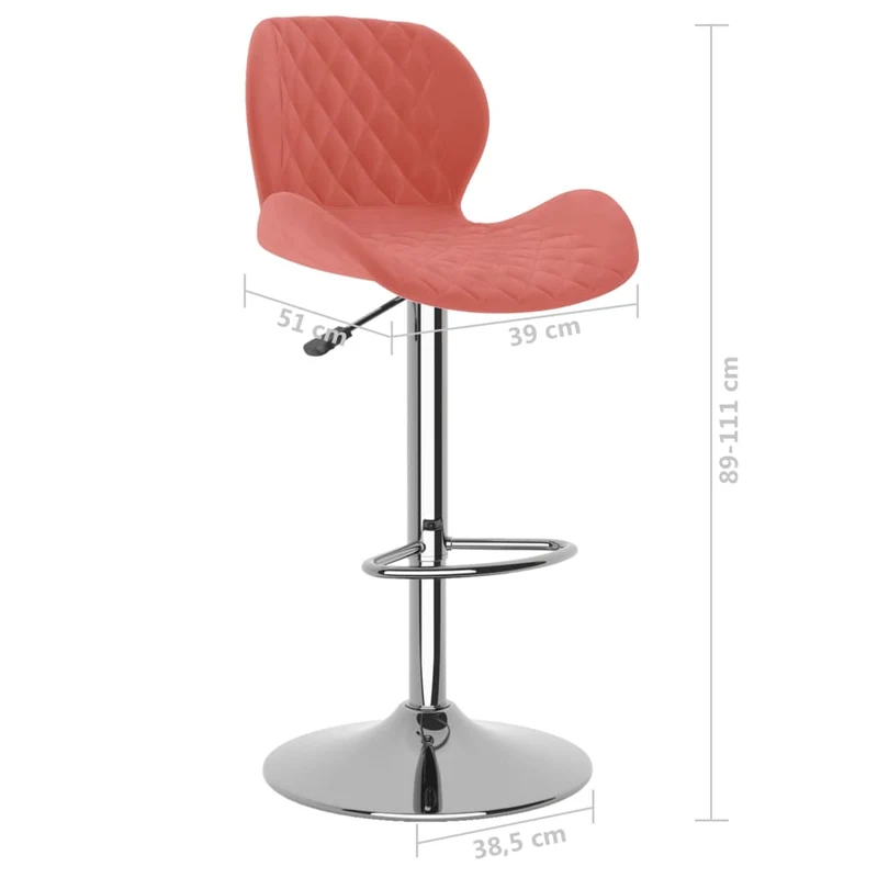 Lot de 2 tabourets de bar chaises hautes coutures en losange en velours rose cadre en acier DEC029845