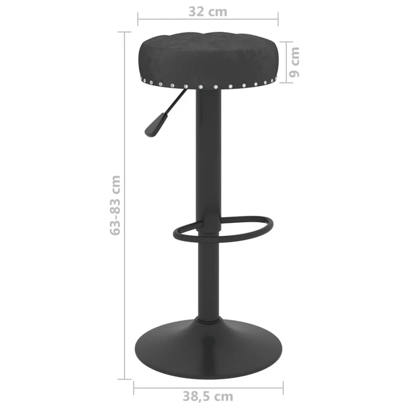 Lot de 2 tabourets de bar chaises hautes boutons décoratifs en velours noir et acier DEC029826