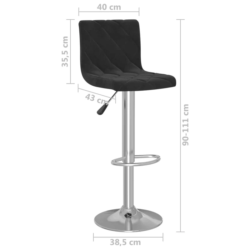 Lot de 2 tabourets de bar chaises hautes assise en losange en velours noir cadre en acier DEC029825