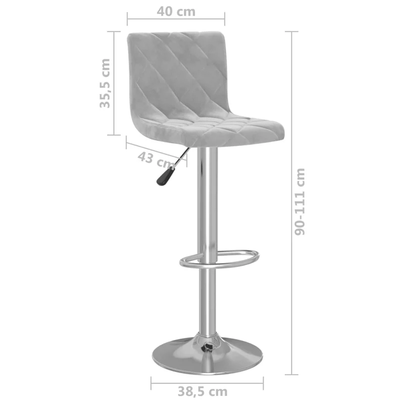 Lot de 2 tabourets de bar chaises hautes coutures en losange en velours gris clair cadre en acier DEC029693