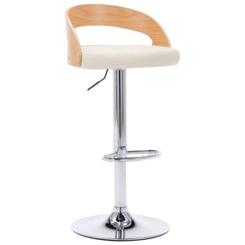 Lot de 2 tabourets de bar chaises hautes rétro en PVC crème bois courbé et métal DEC029657