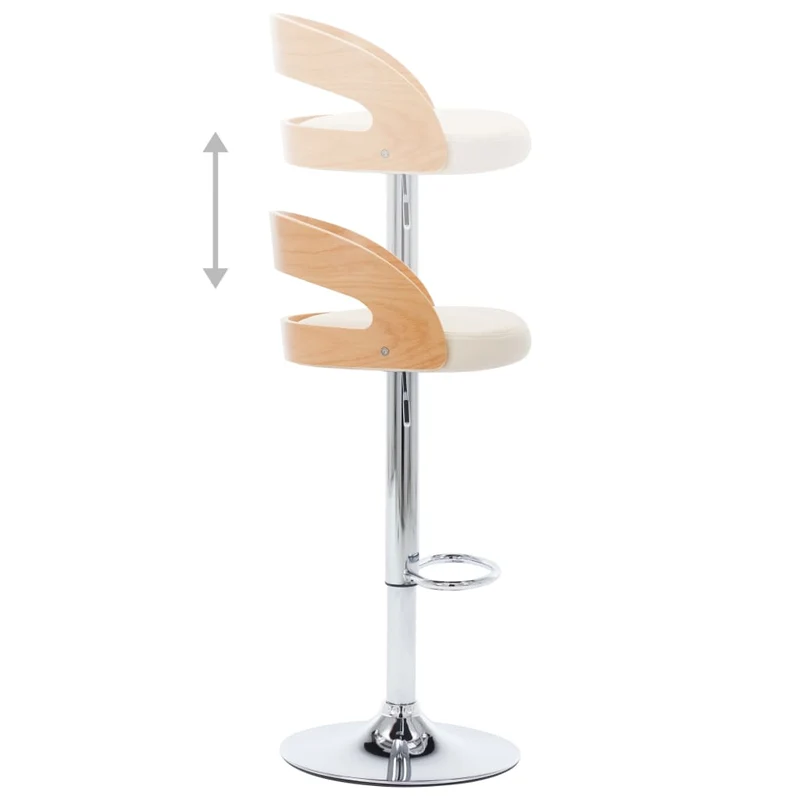 Lot de 2 tabourets de bar chaises hautes rétro en PVC crème bois courbé et métal DEC029657