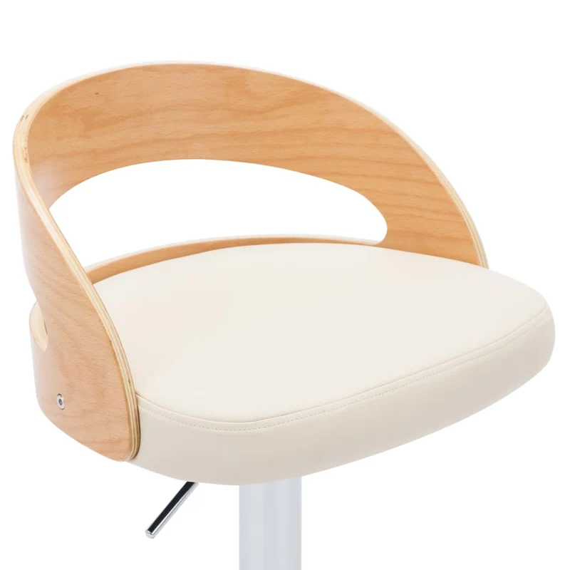 Lot de 2 tabourets de bar chaises hautes rétro en PVC crème bois courbé et métal DEC029657