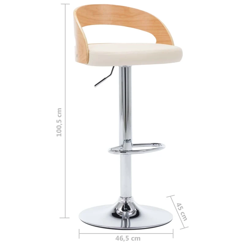 Lot de 2 tabourets de bar chaises hautes rétro en PVC crème bois courbé et métal DEC029657