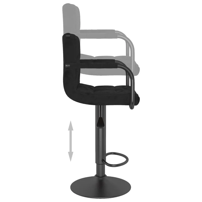 Tabouret de bar x1 chaise haute avec dossier et accoudoirs en velours noir cadre en acier noir DEC029536