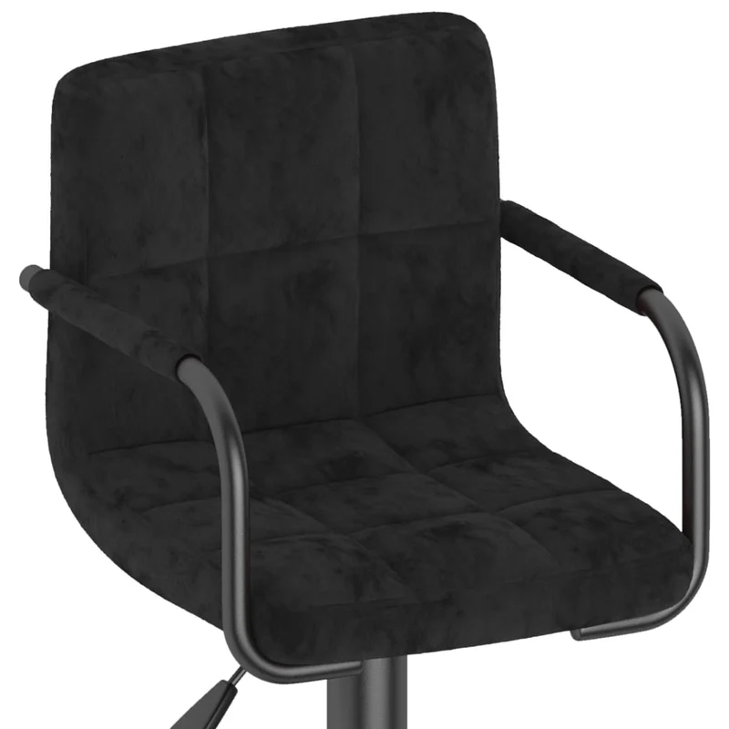 Tabouret de bar x1 chaise haute avec dossier et accoudoirs en velours noir cadre en acier noir DEC029536