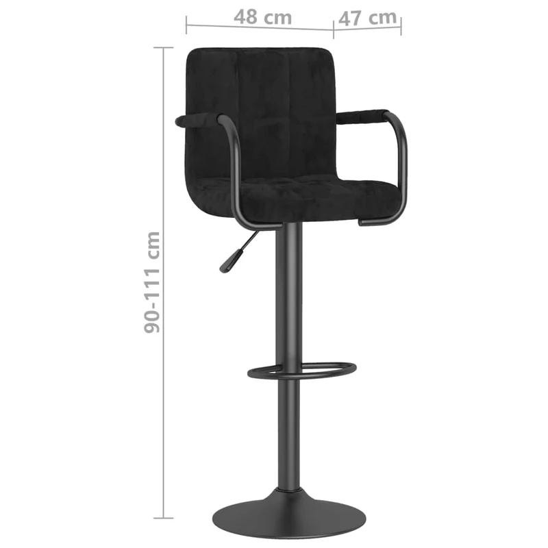 Tabouret de bar x1 chaise haute avec dossier et accoudoirs en velours noir cadre en acier noir DEC029536