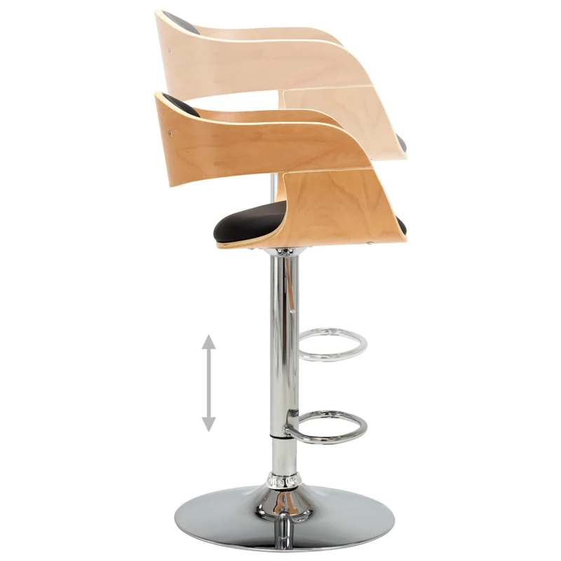 Tabouret de bar x1 chaise haute en bois courbé PVC noir et métal DEC029512
