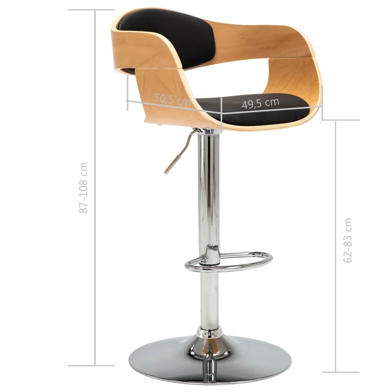 Tabouret de bar x1 chaise haute en bois courbé PVC noir et métal DEC029512