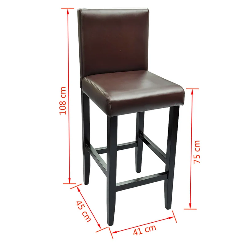 Lot de 4 tabourets de bar chaises hautes avec repose-pied en PVC marron foncé et bois DEC029919