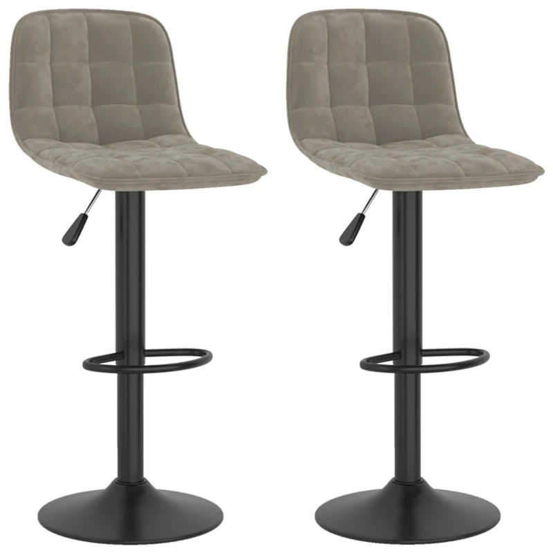 Lot de 2 tabourets de bar chaises hautes en velours gris clair base en acier chromé DEC029699