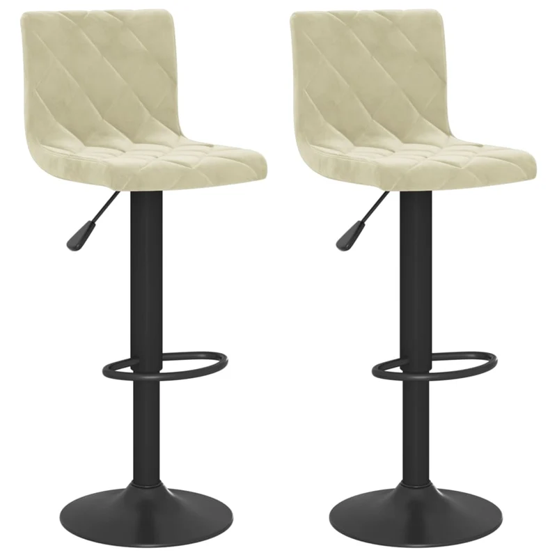 Lot de 2 tabourets de bar chaises hautes en velours crème adre en acier noir DEC029671